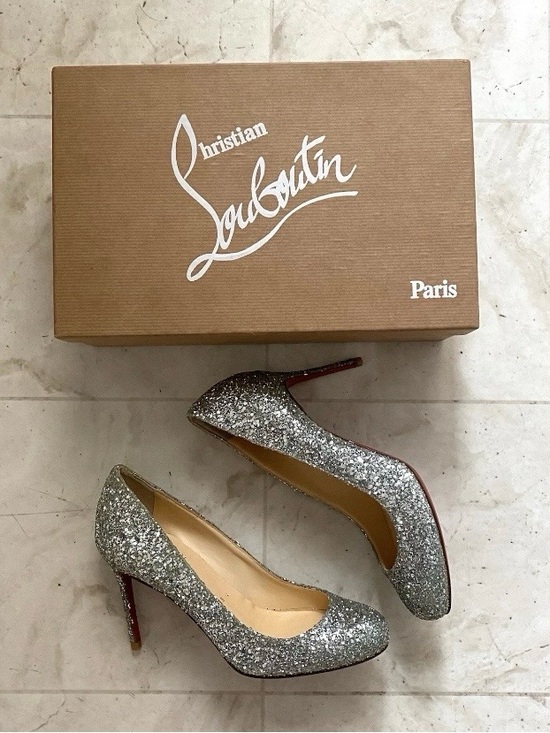 Christian Louboutin Shoes - Christian Louboutin Made in Italy Fifille 85 Silver Glitter Pumps Heels Size 6.5
